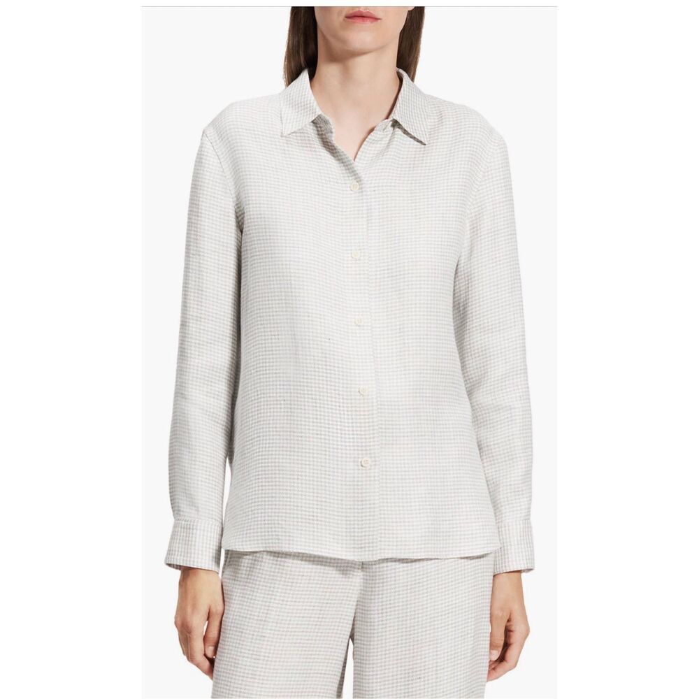 Theory Women’s B.Mela Houndstooth Linen Blend Button-Up shirt, Size P, NWT